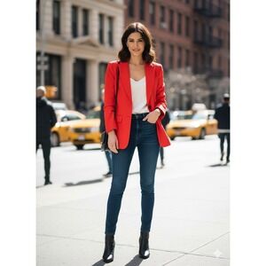 ARGENT Double Breasted Blazer 10 Red Orange Made In Italy Classic Long Line